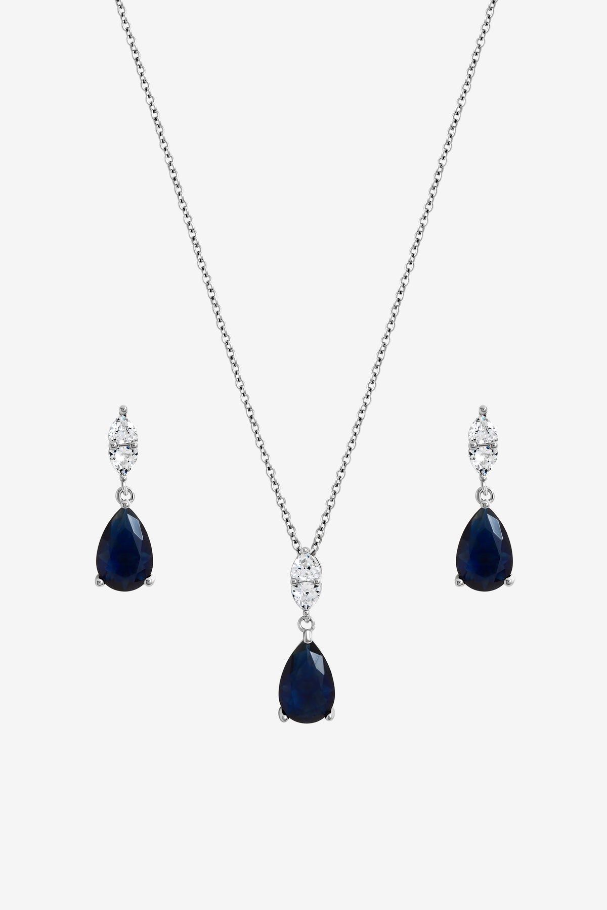 Jon Richard Rhodium Plated And Sapphire Peardrop Box Set