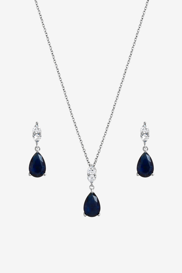Jon Richard Rhodium Plated And Sapphire Peardrop Box Set