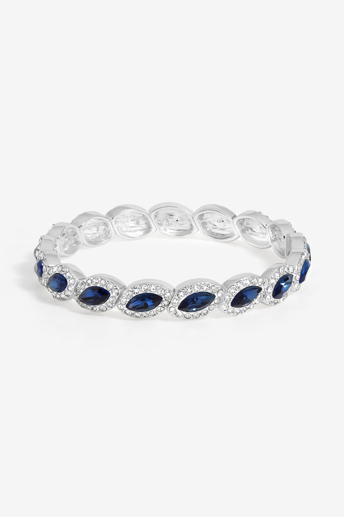 Silver Plated Blue Crystal Navette Stretch Bracelet
