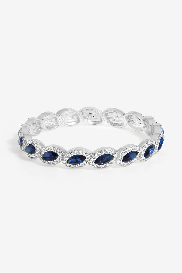Silver Plated Blue Crystal Navette Stretch Bracelet