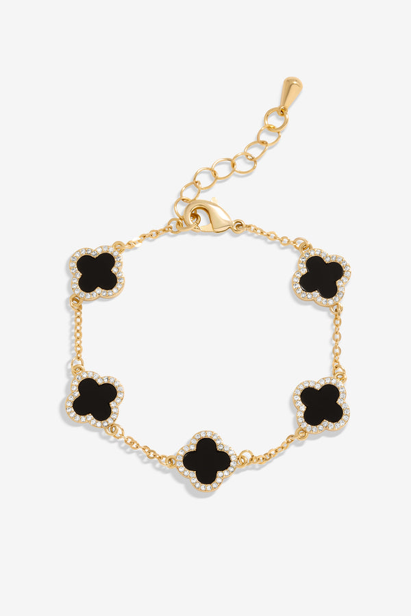 Jon Richard Gold Plated Jet Enamel Clover Bracelet