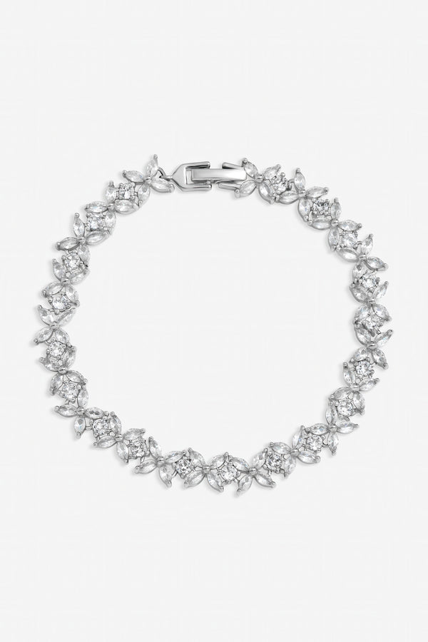 Jon Richard Rhodium Plated Cubic Zirconia Floral Bracelet