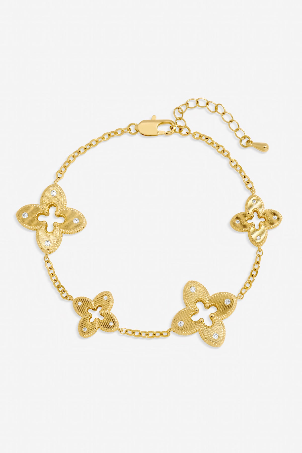 Jon Richard Gold Plated Textured Crystal Clover Bracelet