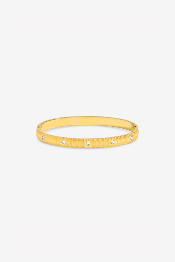 JON RICHARD GOLD PLATE TEXTURED STAINLESS STEEL CRYSTAL BANGLE