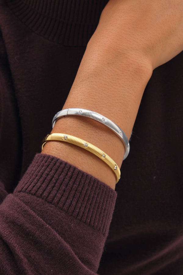 Jon Richard Gold Plated Textured Stainless Steel Crystal Waterproof Bangle