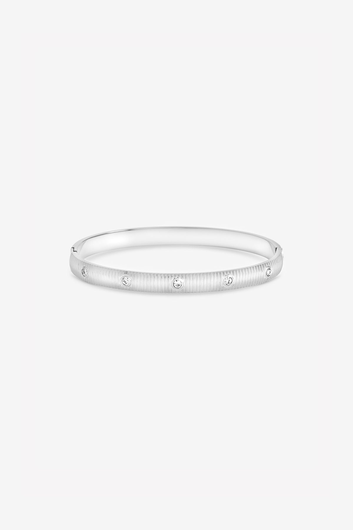 JON RICHARD SILVER PLATE TEXTURED STAINLESS STEEL CRYSTAL BANGLE