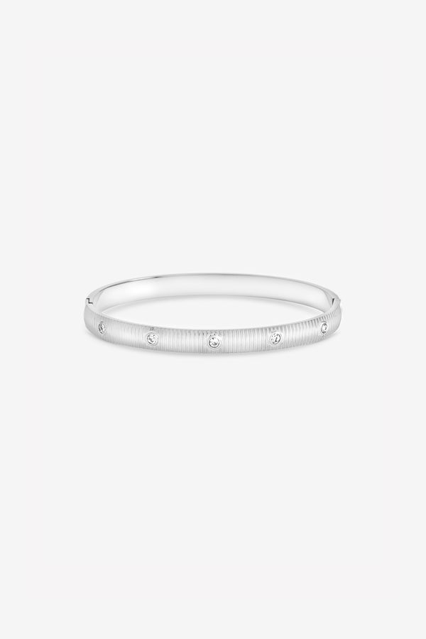 JON RICHARD SILVER PLATE TEXTURED STAINLESS STEEL CRYSTAL BANGLE