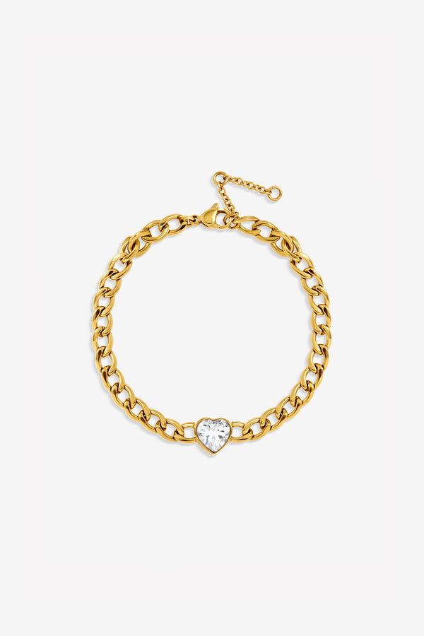 JON RICHARD GOLD PLATE CRYSTAL HEART CHAIN STAINLESS STEEL BRACELET