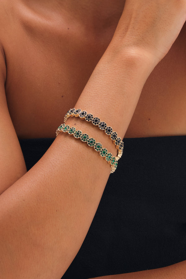 JON RICHARD GOLD PLATE AND EMERALD STRETCH BRACELET