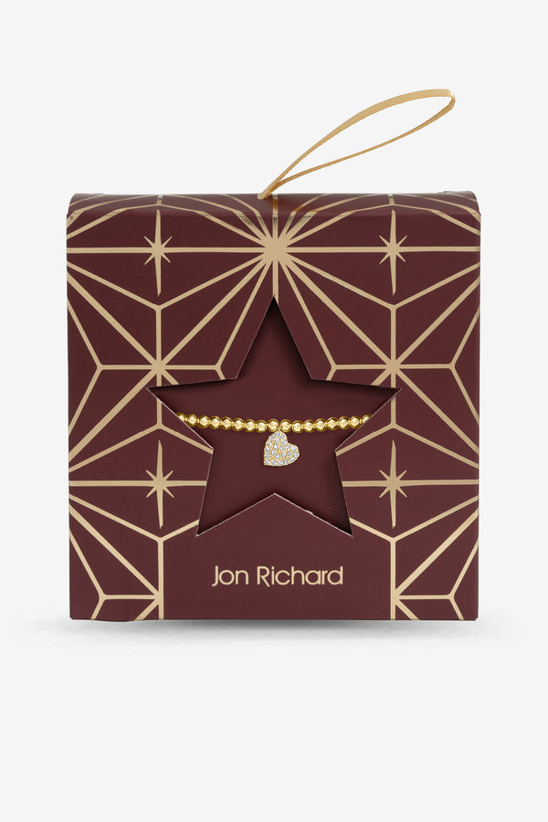 Burgundy Xmas Hanging Gift - Gold Pave Heart Stretch Bracelet