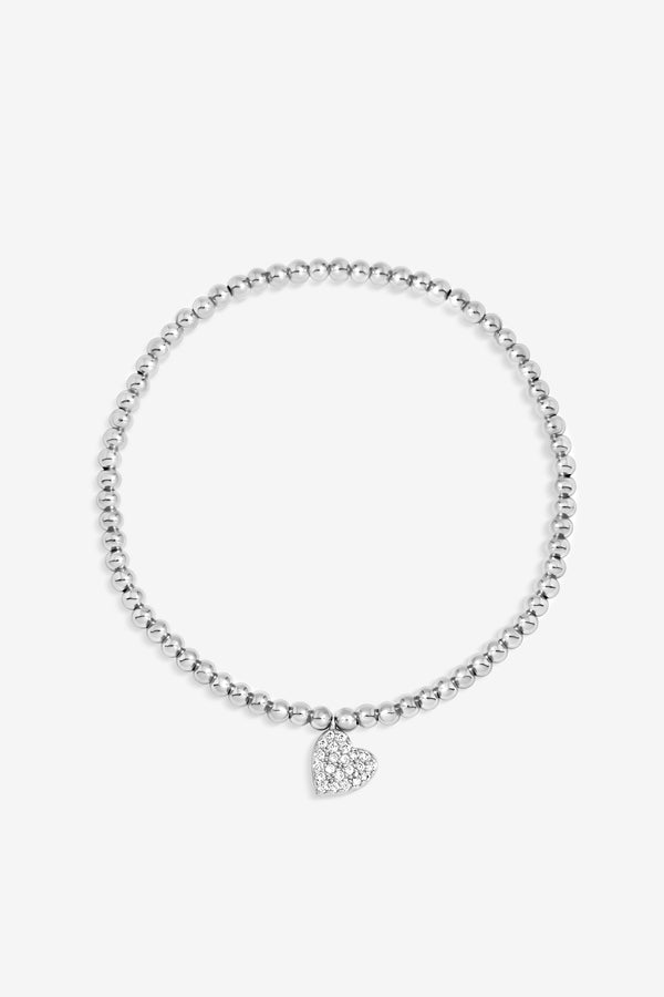Navy Xmas Hanging Gift - Silver Pave Heart Stretch Bracelet