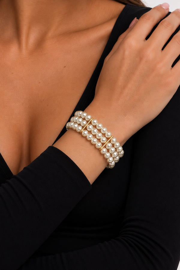 Jon Richard Gold Plated 3 Row Pearl Stretch Bracelet