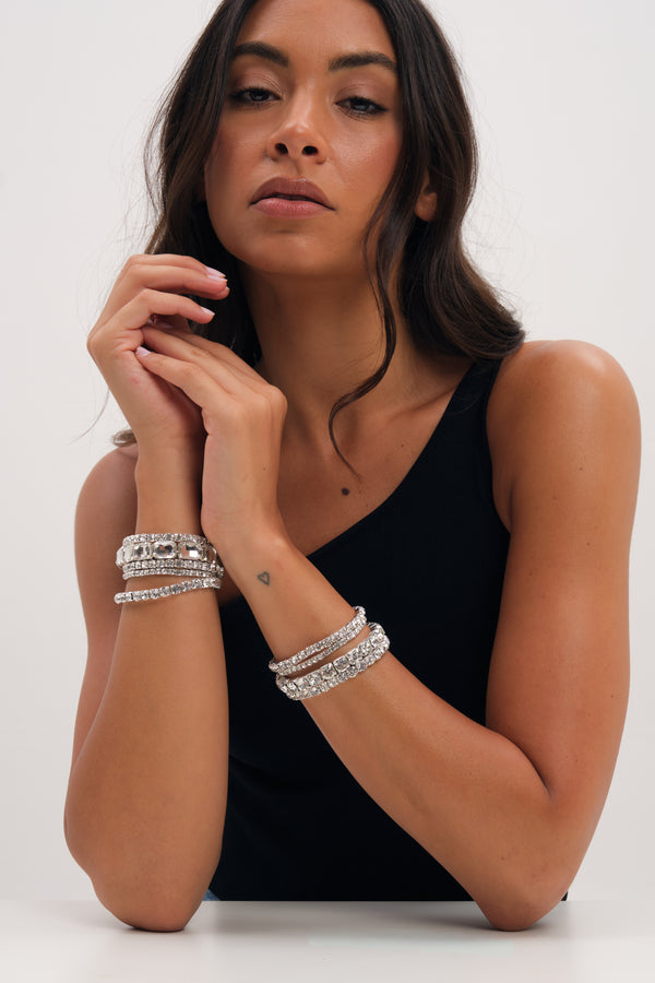 Mood Silver Crystal Statement Multi Pack Bracelet