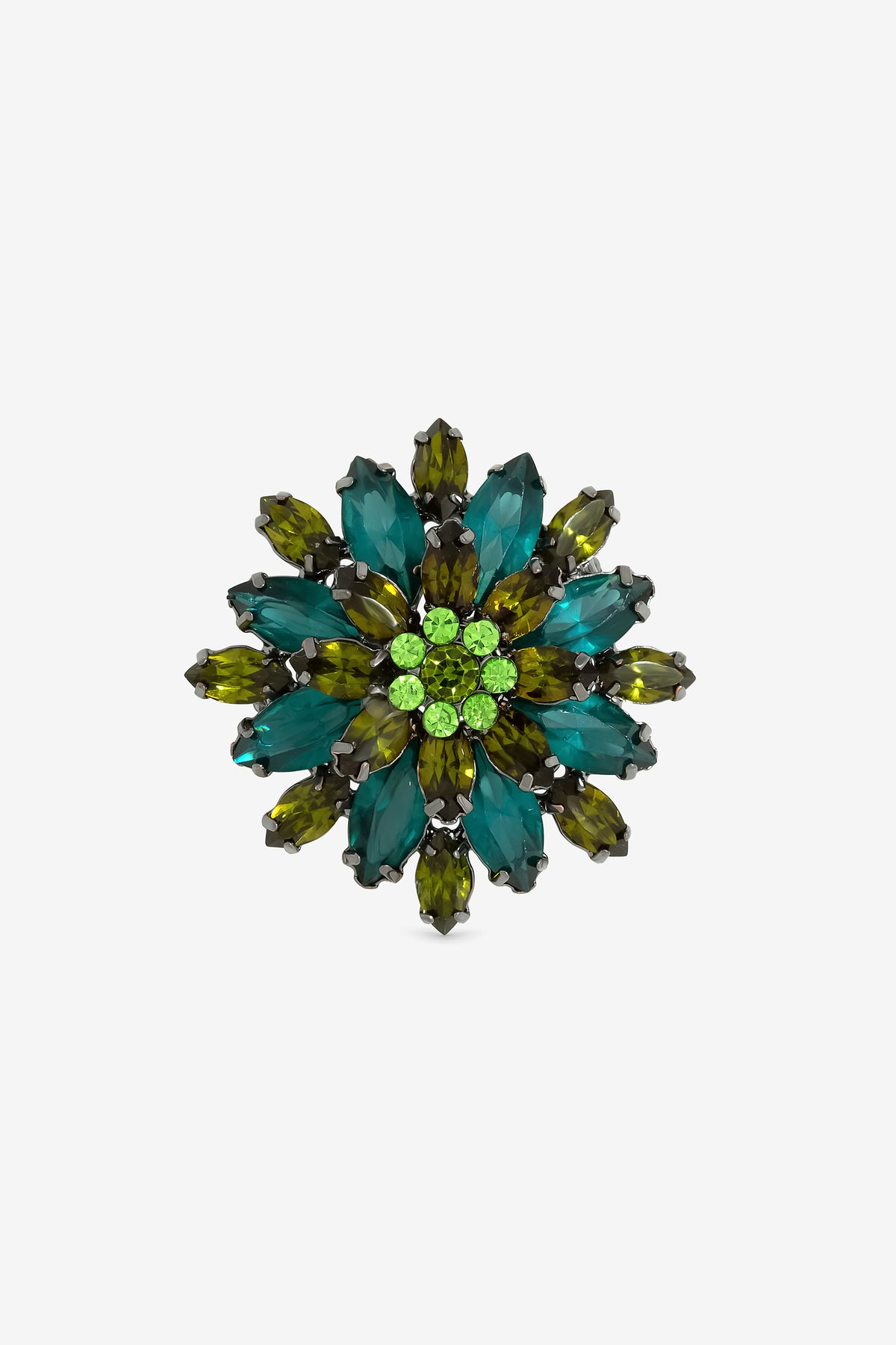 Mood Hematite Plate and Emerald Statement Floral Brooch