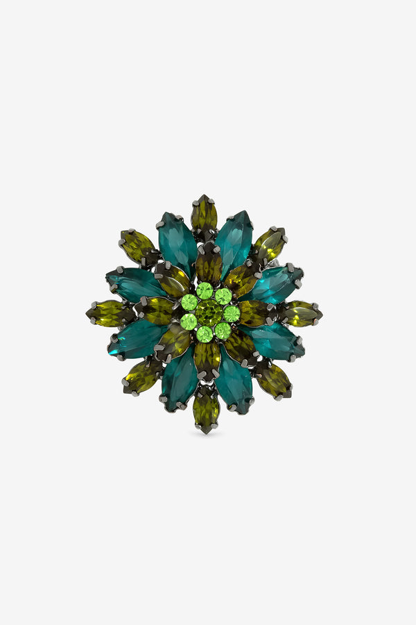 Mood Hematite Plate and Emerald Statement Floral Brooch