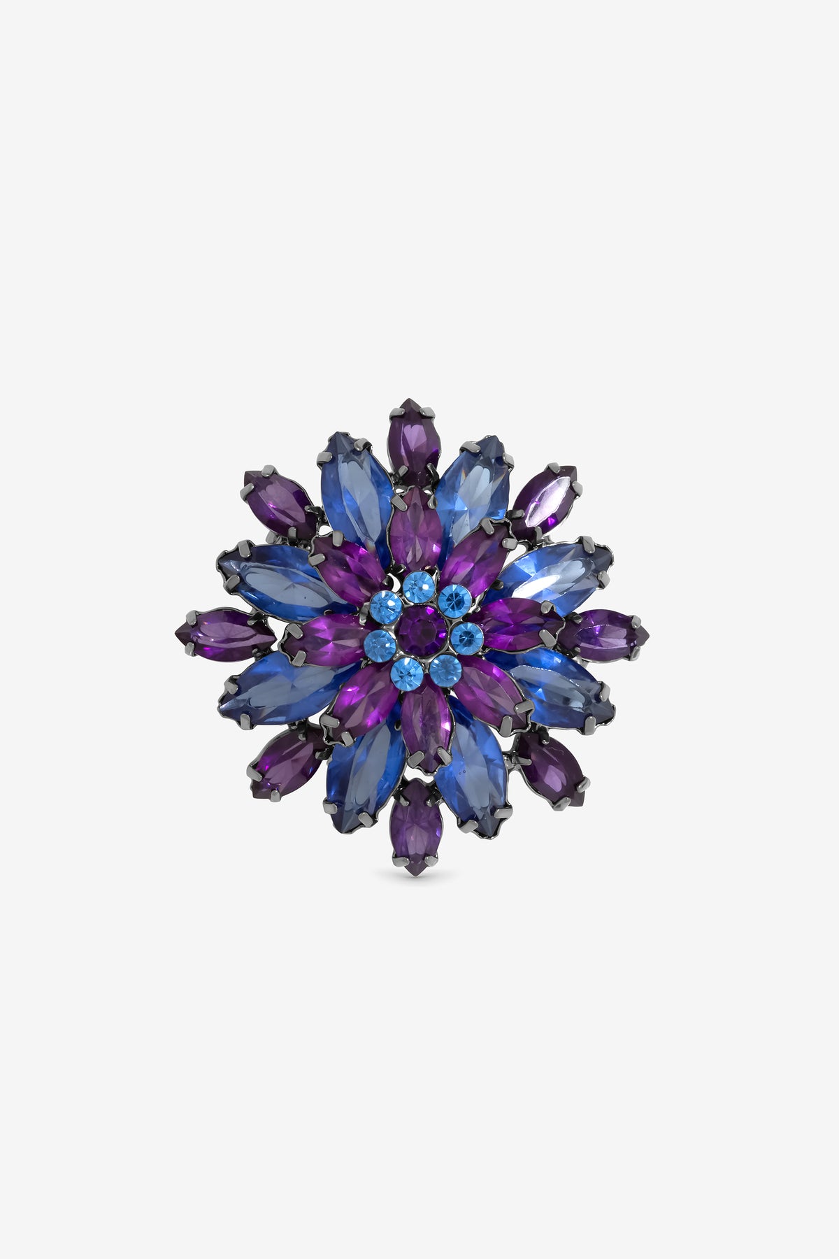 Mood Hematite Plate and Sapphire Statement Floral Brooch
