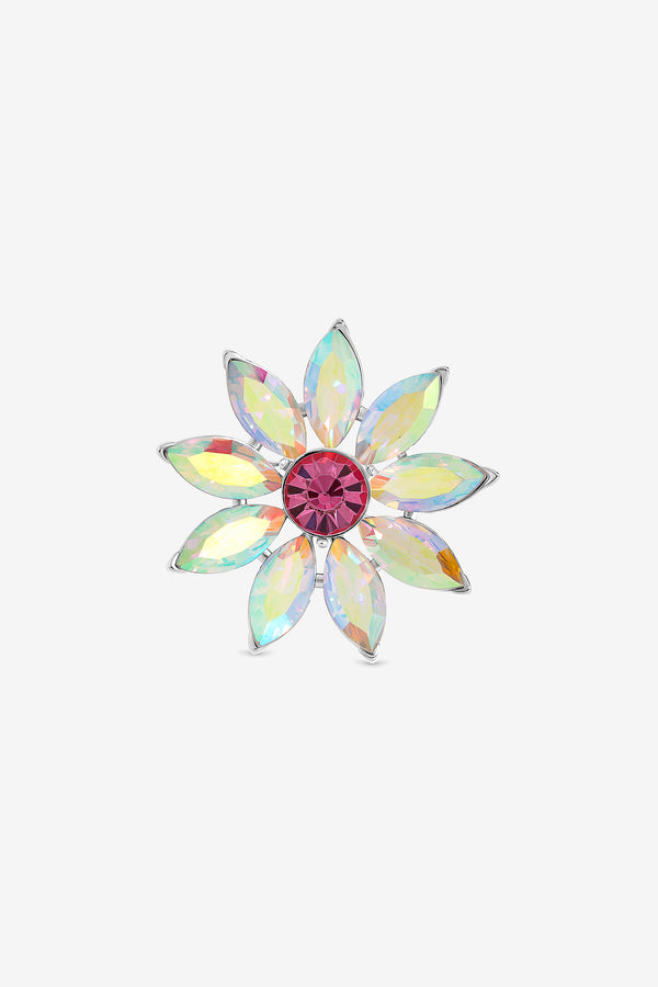 Mood Rhodium Plated Multi-Colour Flower Brooch