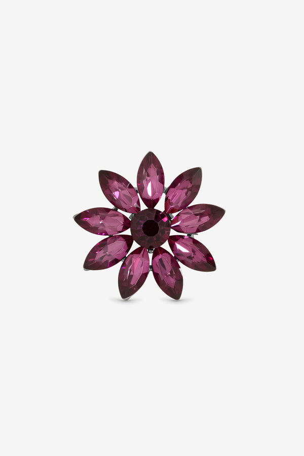 Mood Rhodium Plated Amethyst Floral Brooch