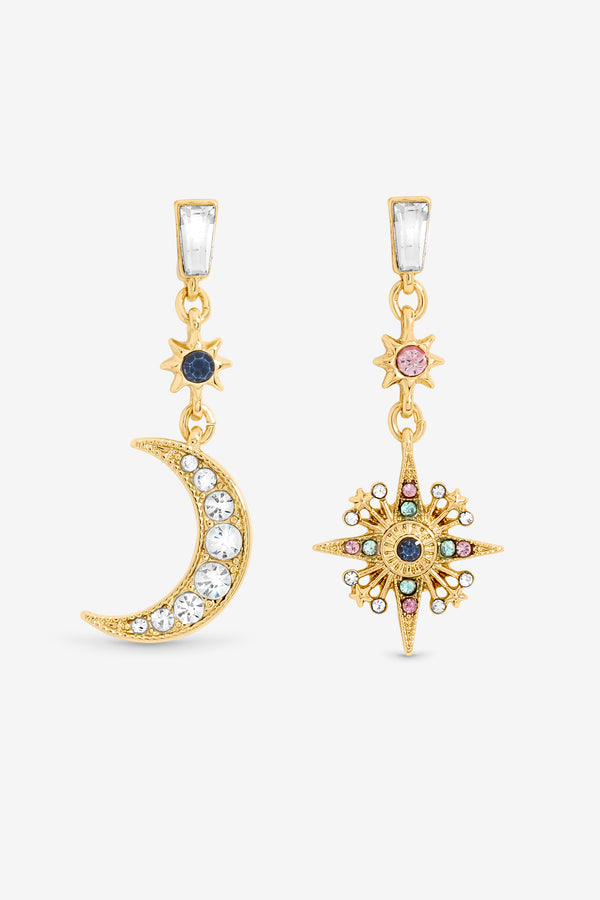 Mood Gold Plated Multi Coloured Celestial Drop Earrings