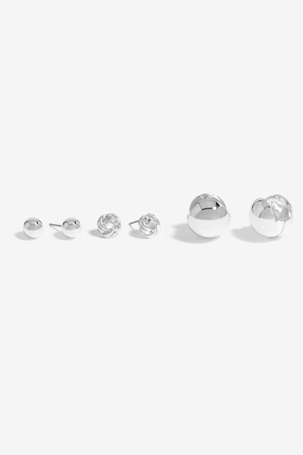 Mood Silver Knot Dome Mixed Earrings - Pack of 3