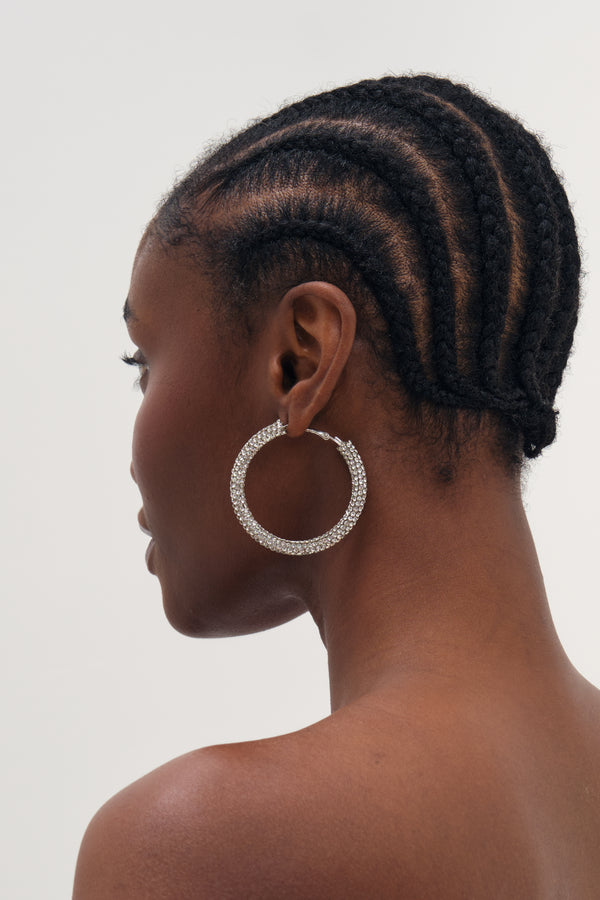 MOOD SILVER CRYSTAL STATEMENT HOOP EARRING