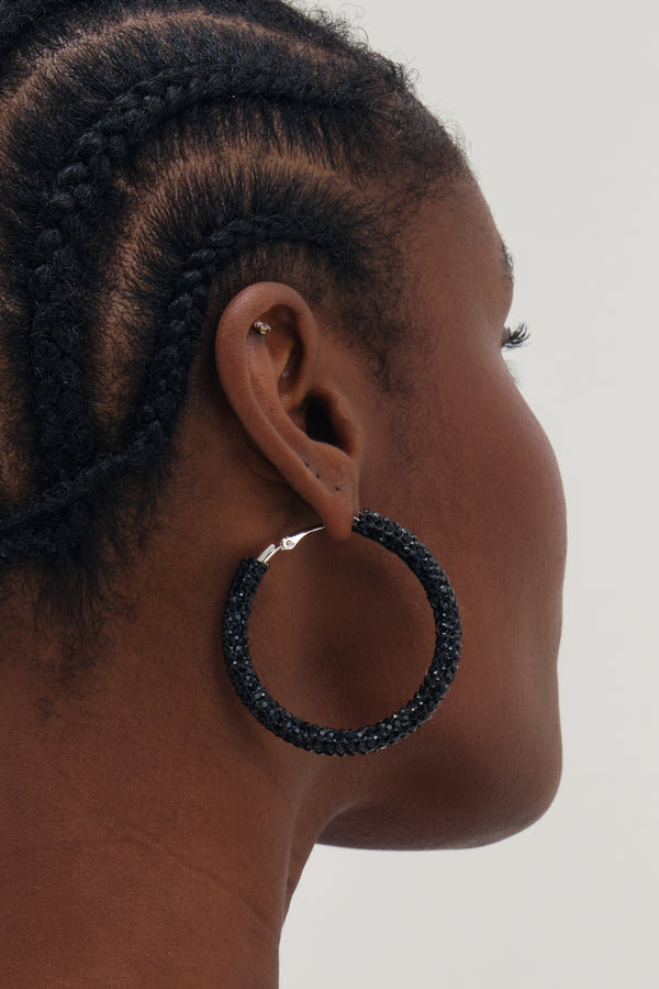 MOOD BLACK DIAMOND STATEMENT HOOP EARRING