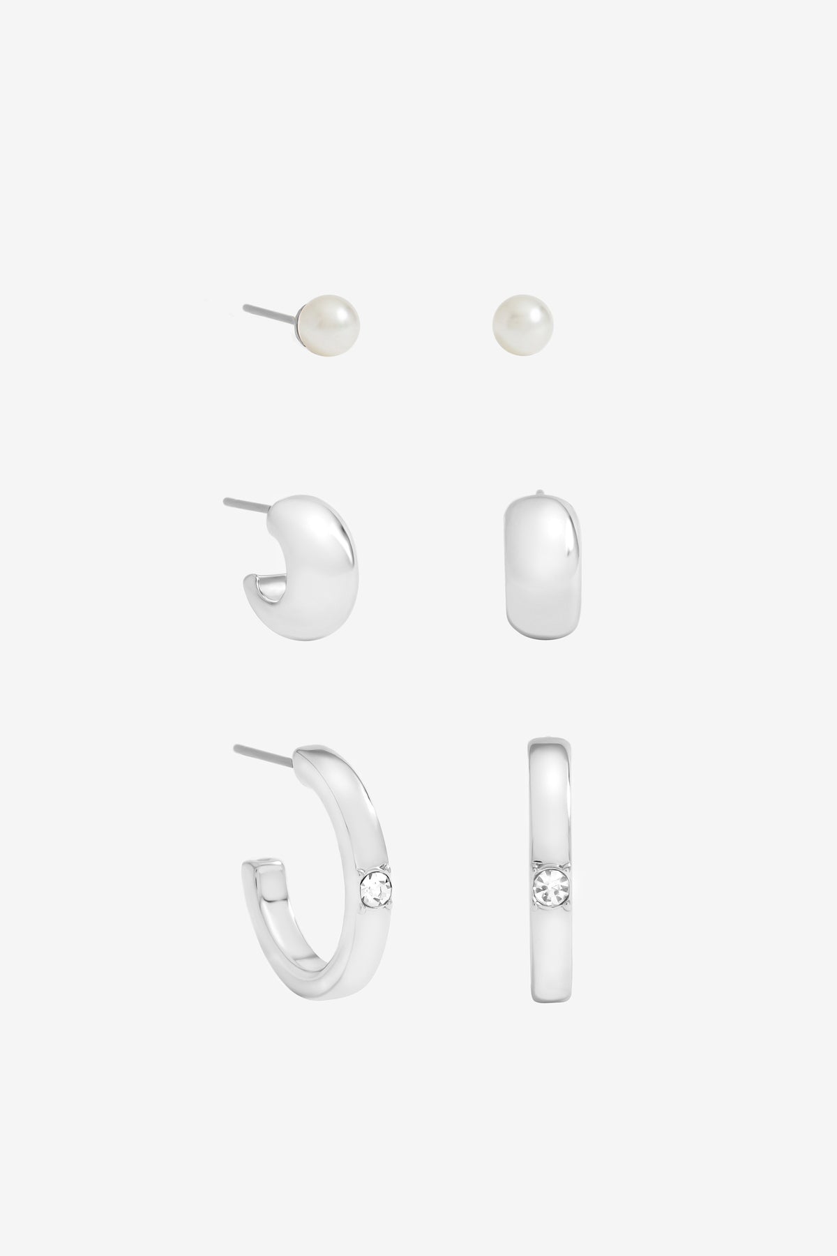 Mood Silver Plated And Crystal Hoops - Pack Of 3