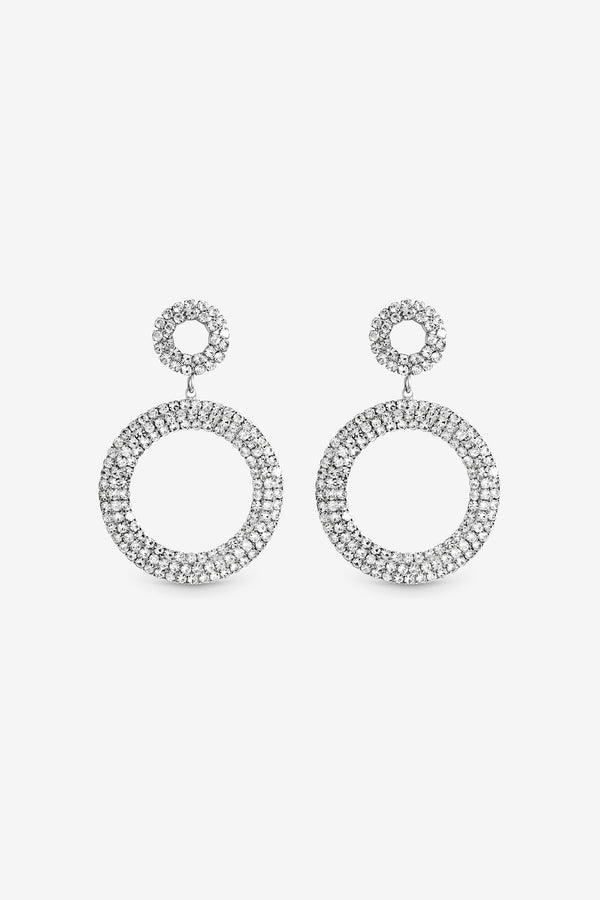 MOOD SILVER PLATE AND CRYSTAL OPEN CIRCLE STATEMENT EARRINGS