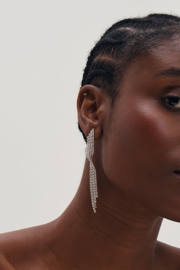 MOOD SILVER PLATE AND CRYSTAL TWIST DROP DIA EARRINGS