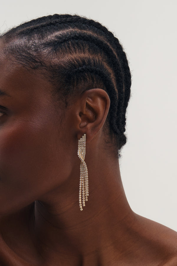 MOOD GOLD PLATE AND CRYSTAL TWIST DROP DIA EARRINGS