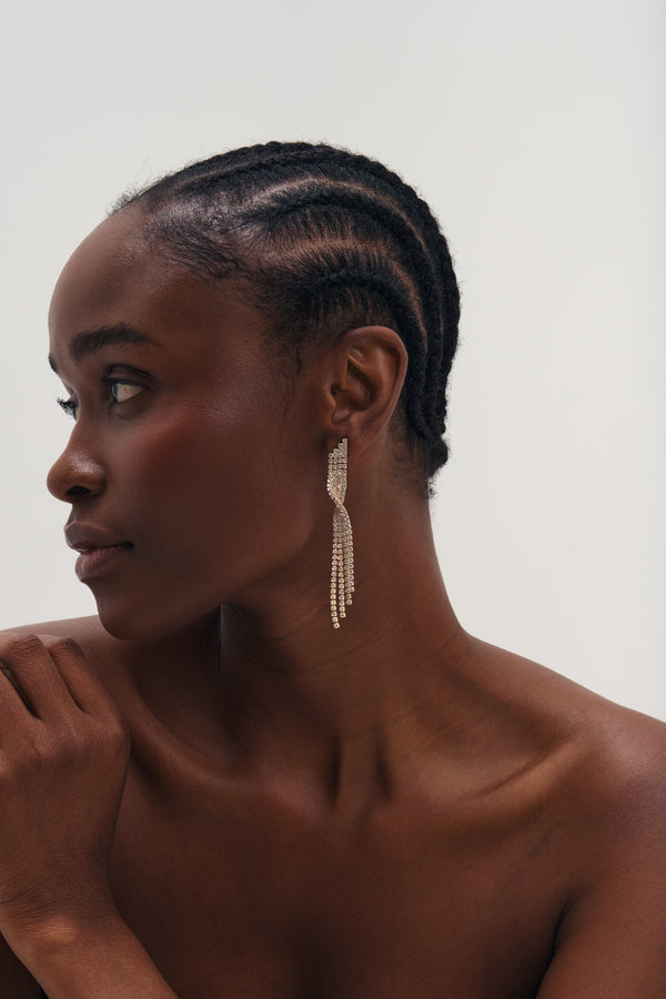 MOOD GOLD PLATE AND CRYSTAL TWIST DROP DIA EARRINGS