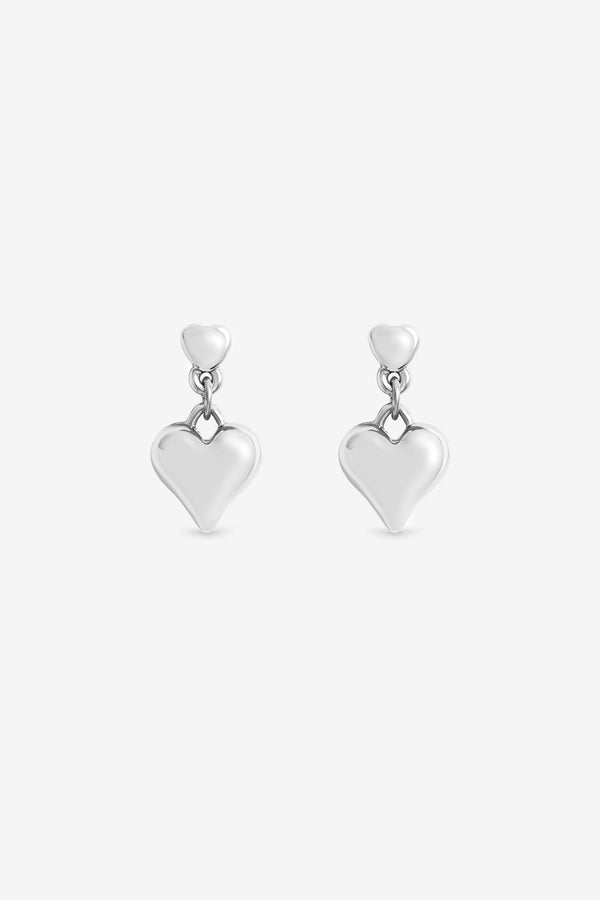 Mood Silver Plated Polished Puff Heart Drop Earrings