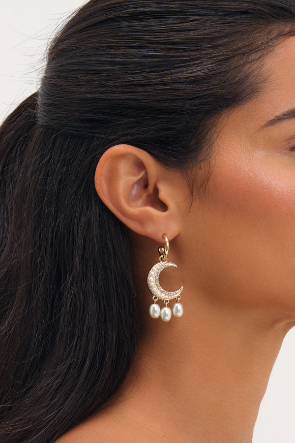 MOOD GOLD PLATE AND PEARL CELESTIAL MISS MATCH EARRING