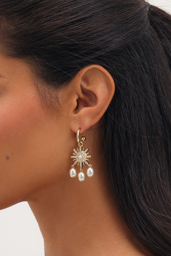 MOOD GOLD PLATE AND PEARL CELESTIAL MISS MATCH EARRING