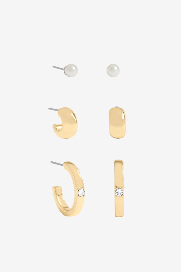 Mood Gold Plated And Crystal Hoops - Pack Of 3
