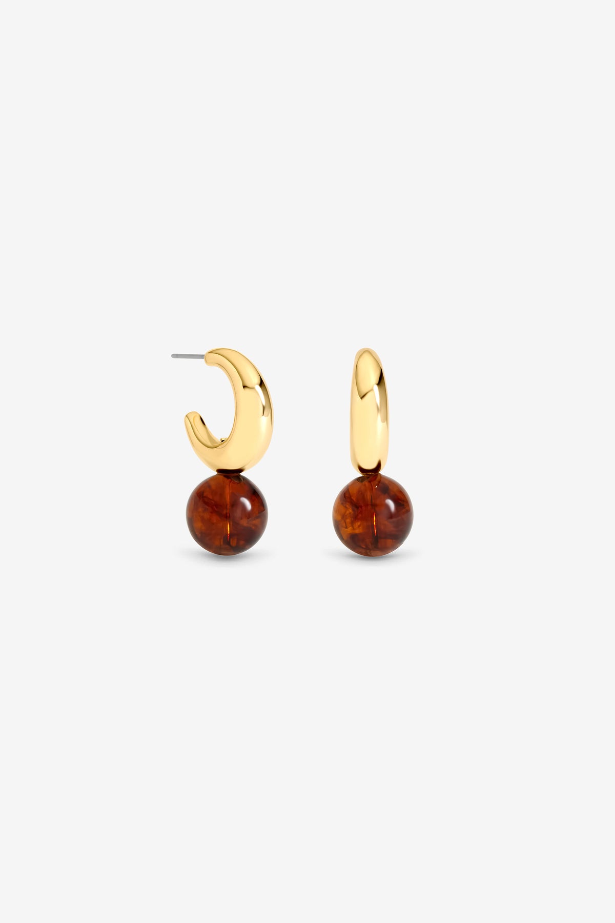 Mood Gold Plated And Brown Ball Drop Earrings