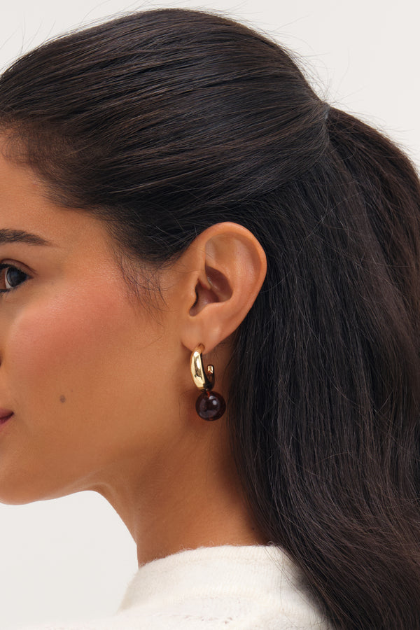 Mood Gold Plated Tortoiseshell Ball Drop Earrings