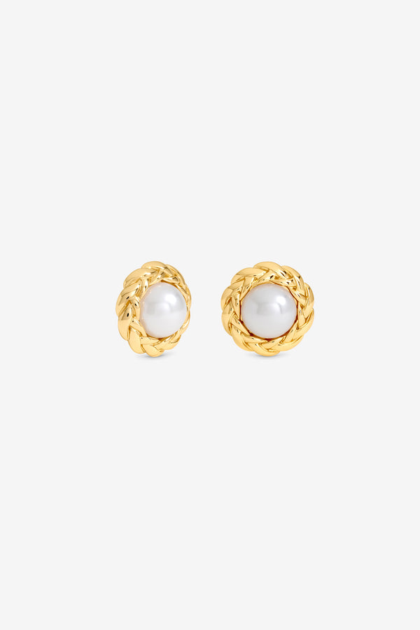 MOOD GOLD PLATE TWIST AND PEARL STUD EARRING