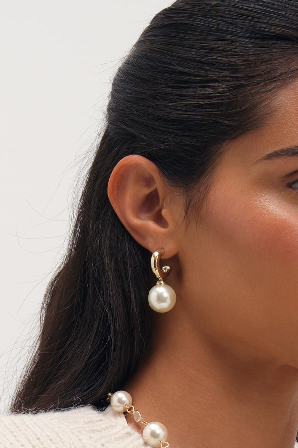 Mood Gold Plated And Pearl Hoop Earrings