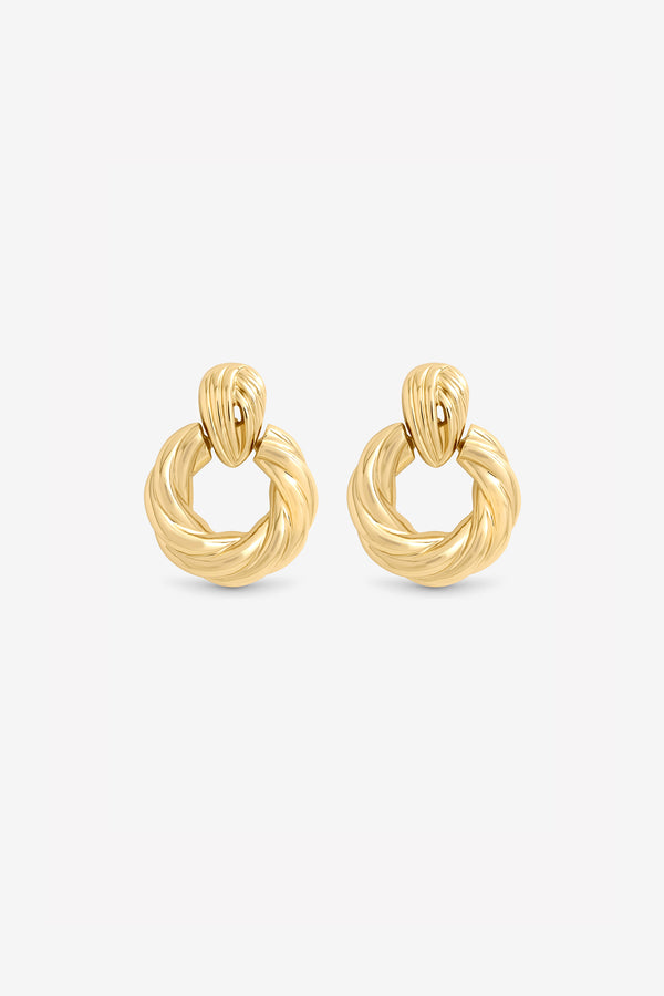 MOOD GOLD PLATE RIDGE DOOR KNOCKER EARRING