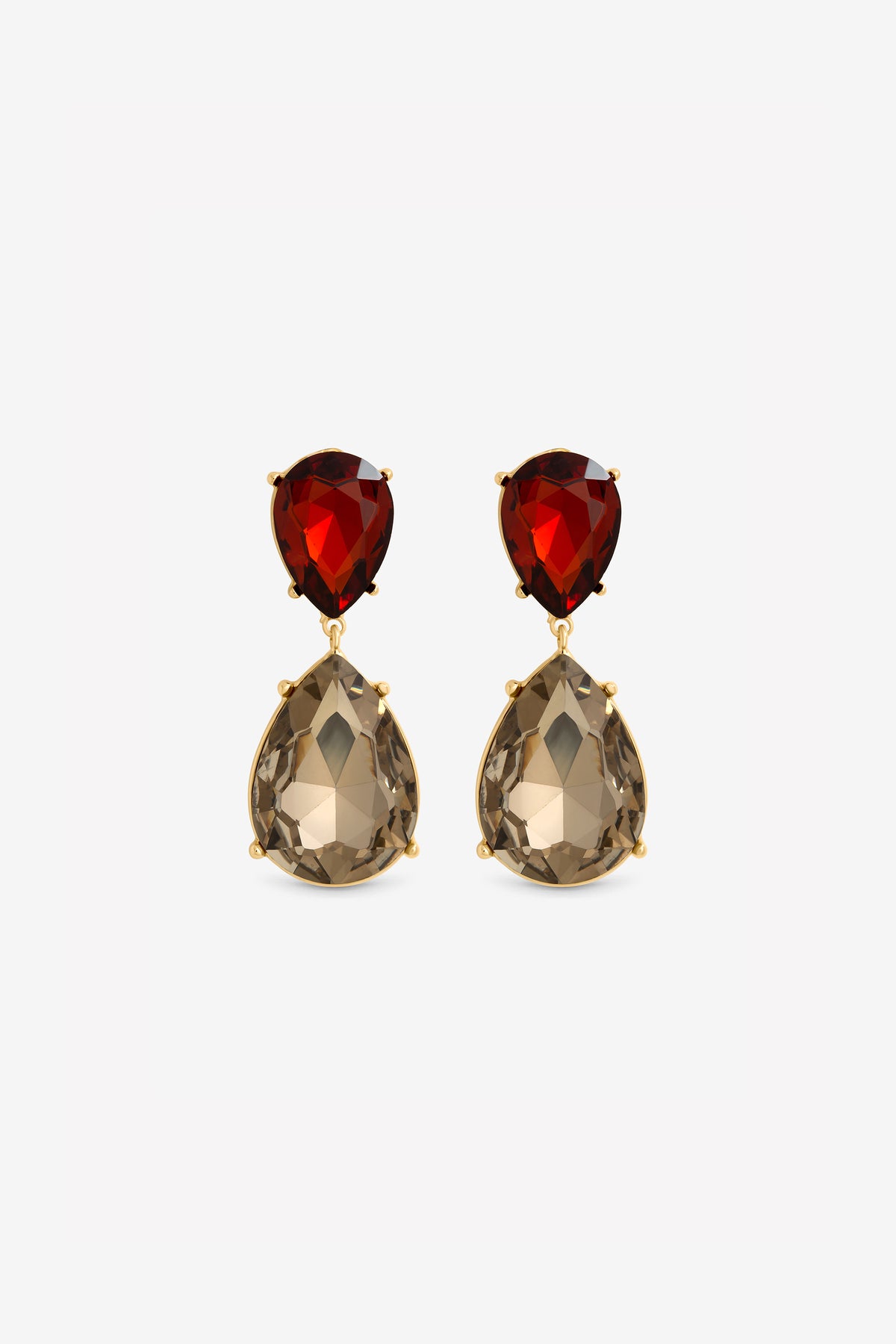 MOOD GOLD PLATE BROWN STATEMENT PEAR DROP EARRNGS