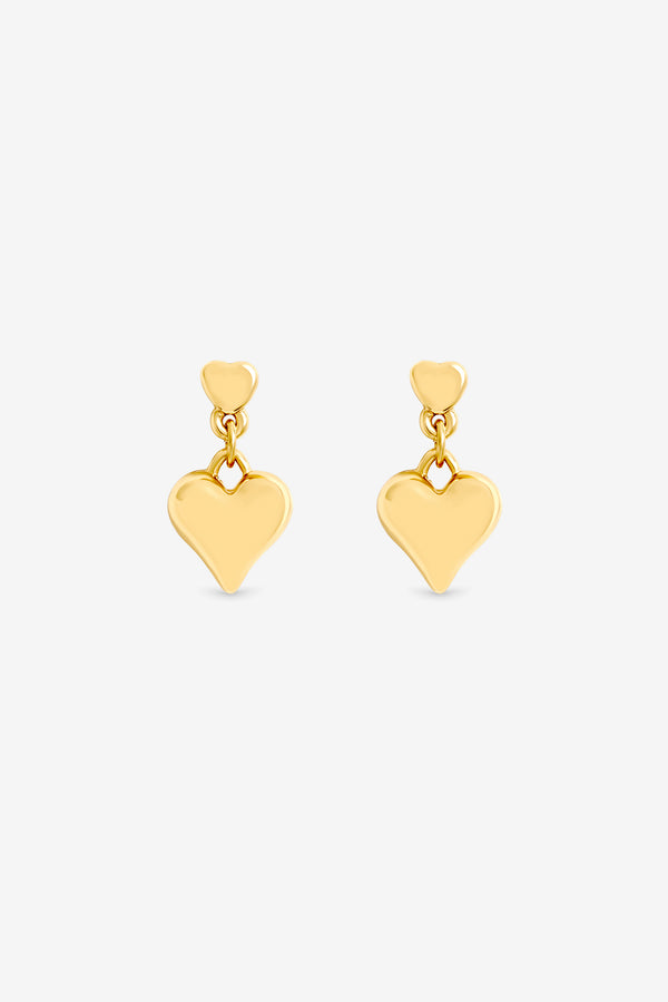 Mood Gold Plated Polished Puff Heart Drop Earrings