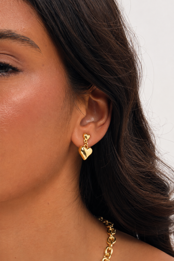 Mood Gold Plated Polished Puff Heart Drop Earrings