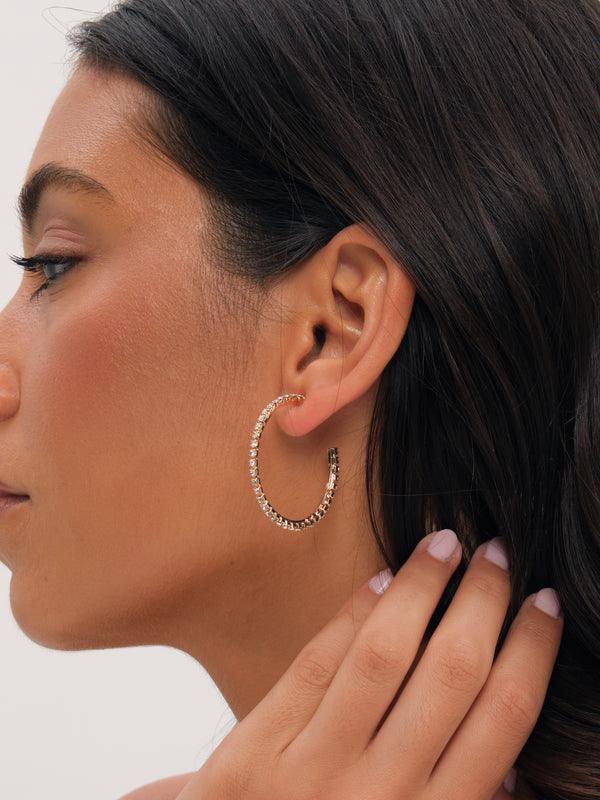 Mood Gold Plated And Crystal Hoop Earrings