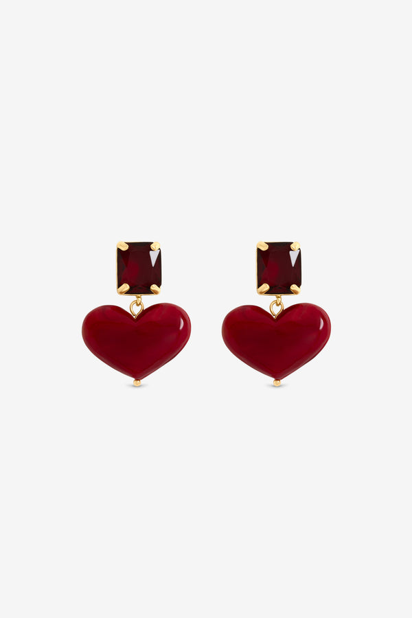 Mood Gold Plated Red Heart Earrings