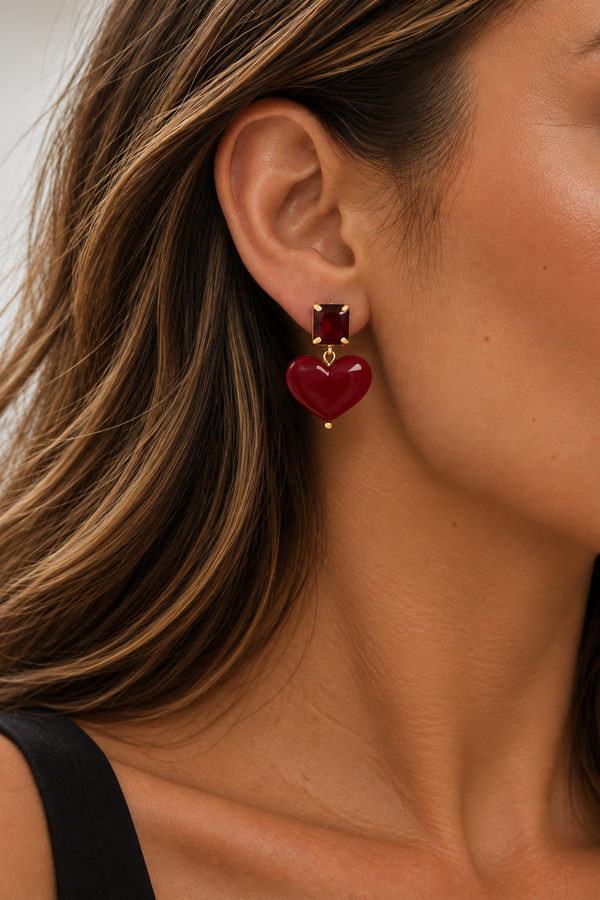 Mood Gold Plated Red Heart Earrings