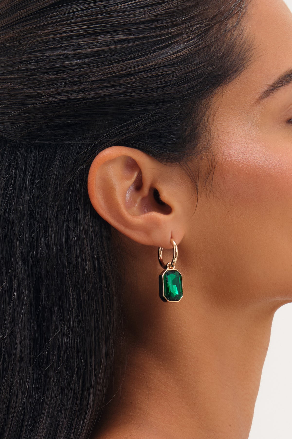 MOOD GOLD PLATE AND EMERALD DROP EARRING