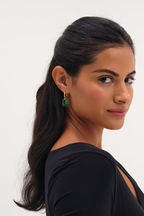 MOOD GOLD PLATE AND EMERALD DROP EARRING