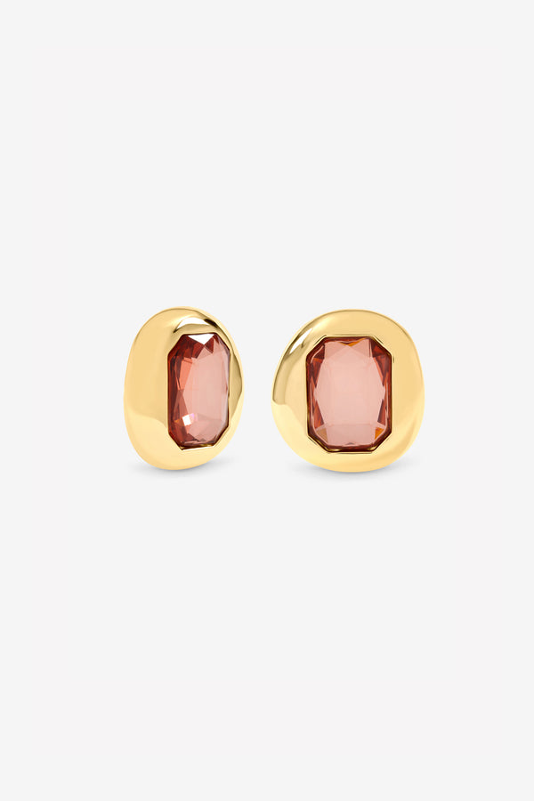 MOOD GOLD PLATE AND BURGUNDY STONE STATEMENT STUD EARRING