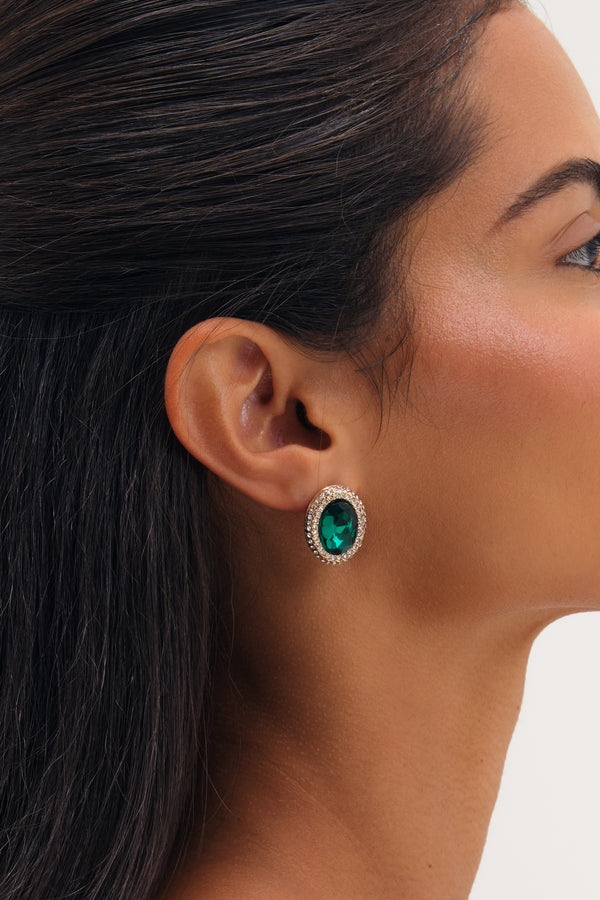 MOOD GOLD PLATE CRYSTAL AND EMERALD STUD EARRING